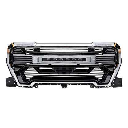 Armor Grille W/Off-Road Lights -Chrome Glossy Black For 2019-2021 GMC Sierra 1500|Amoffroad