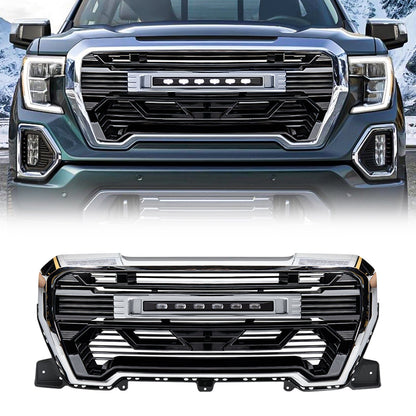 Armor Grille W/Off-Road Lights -Chrome Glossy Black For 2019-2021 GMC Sierra 1500|Amoffroad