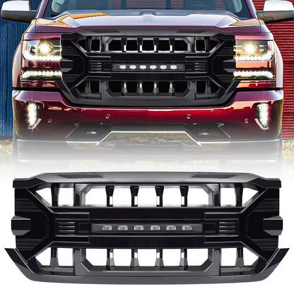 Armor Grille W/Off-Road Lights - Glossy Black for 16-19 Silverado 1500| Amoffroad