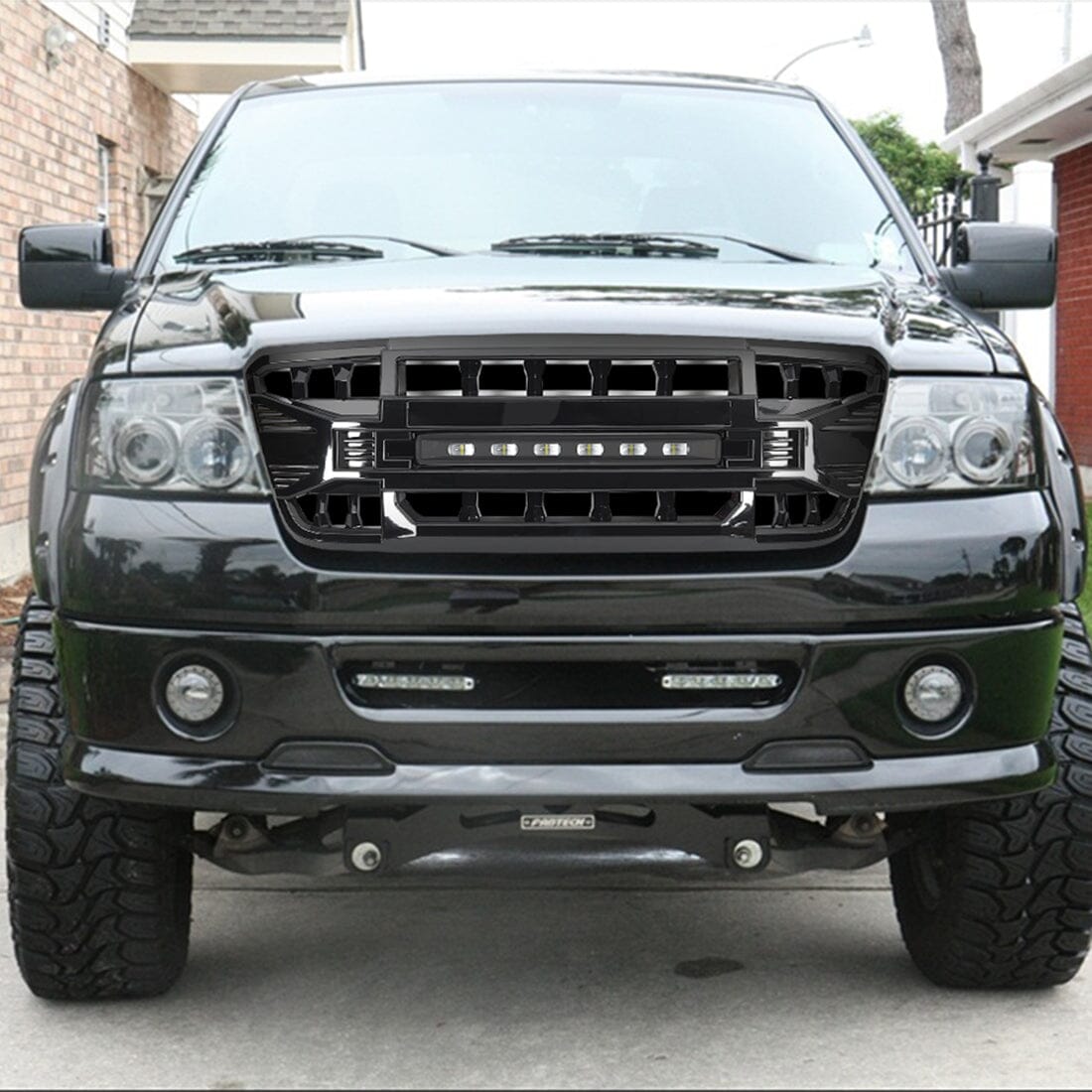 Armor Grille W/Off-Road Lights-Glossy Black For 2004-2008 Ford F150|Amoffroad