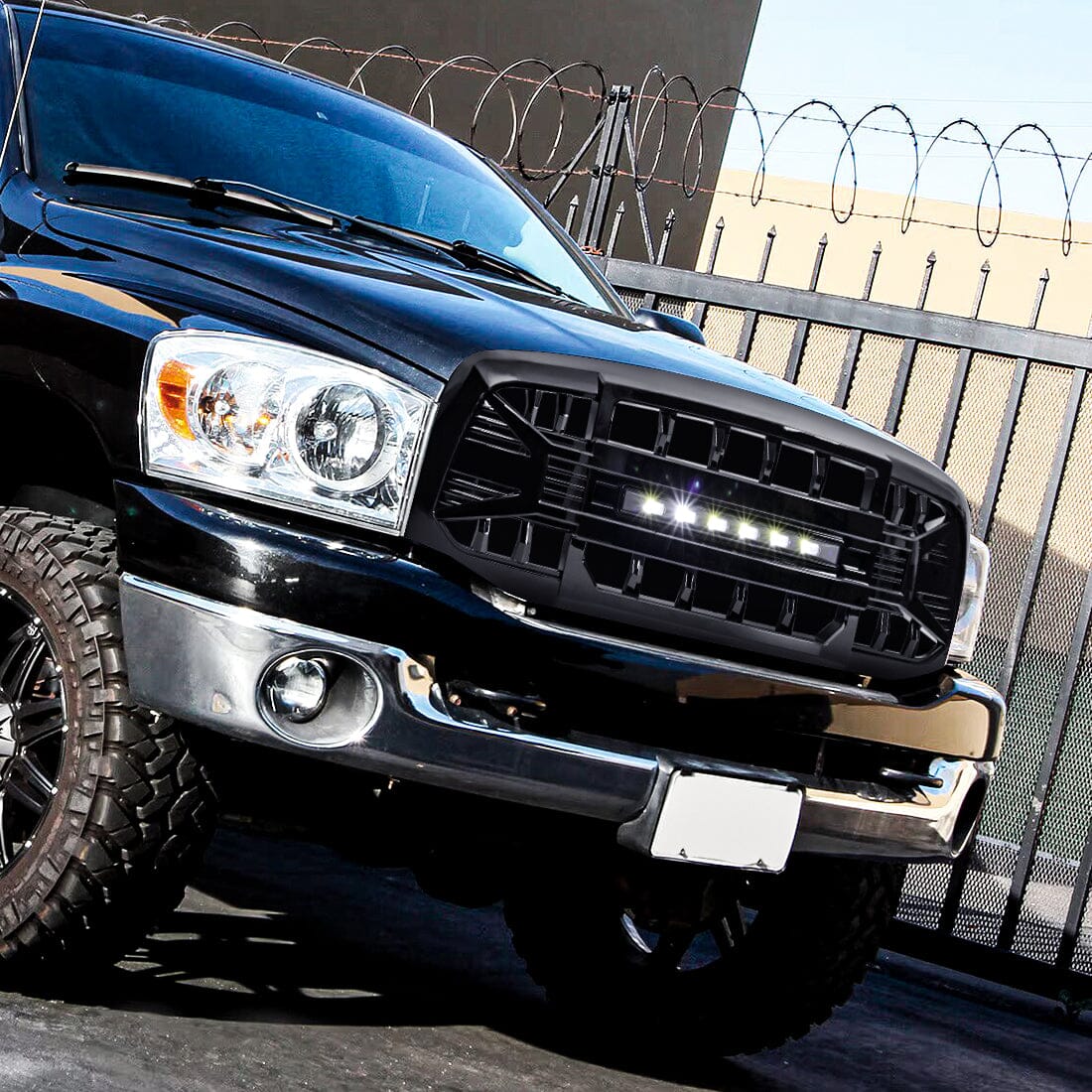 Armor Grille W/Off-Road Lights-Glossy Black For 2006-2008 Dodge Ram 1500|Amoffroad