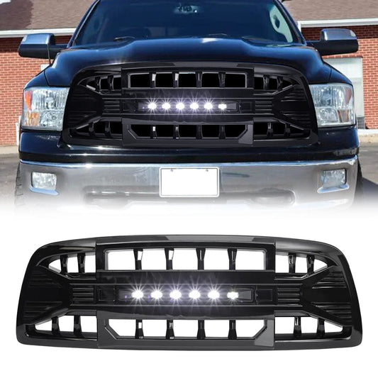 Armor Grille W/Off-Road Lights-Glossy Black For 2009-2012 Dodge Ram 1500| Amoffroad