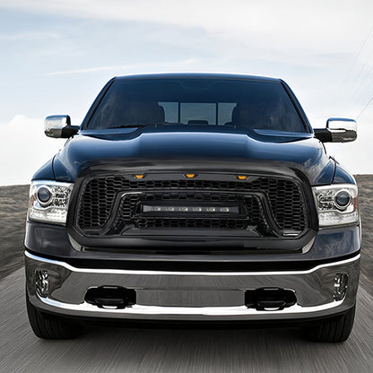 Armor Grille W/Off-Road Lights-Glossy Black For 2013-2018 Dodge Ram 1500| Amoffroad