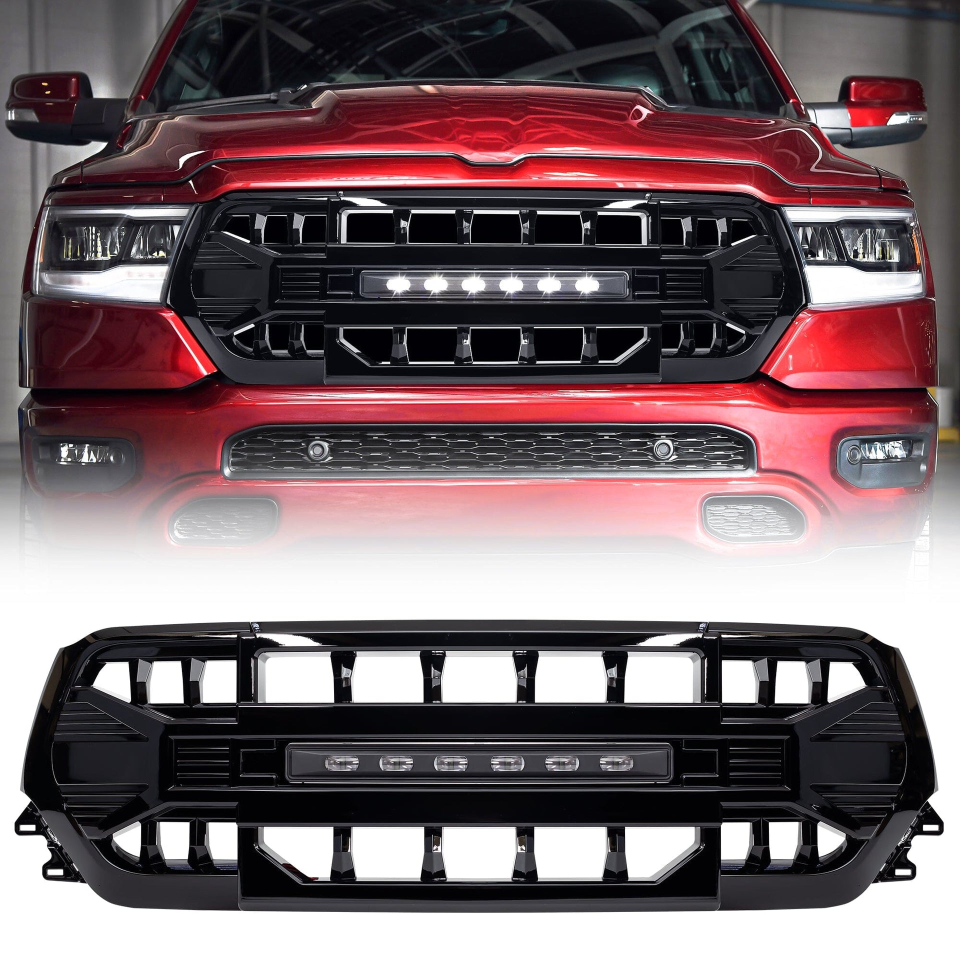 American Modified Armor Grille W/Off-Road Lights-Glossy Black For