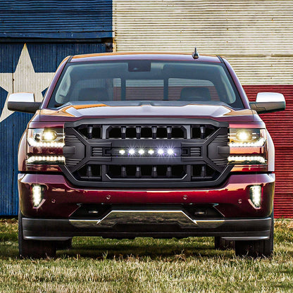 Armor Grille W/OFF-ROAD Lights-Matte Black For 16-18 Silverado 1500 | Amoffroad