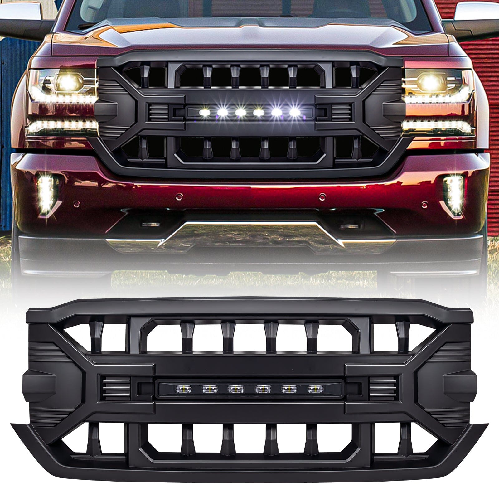 Armor Grille W/OFF-ROAD Lights-Matte Black For 16-18 Silverado 1500 | Amoffroad