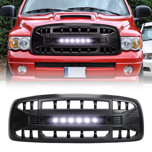 Armor Grille W/Off-Road Lights-Matte Black For 2002-2005 Dodge Ram 1500| Amoffroad