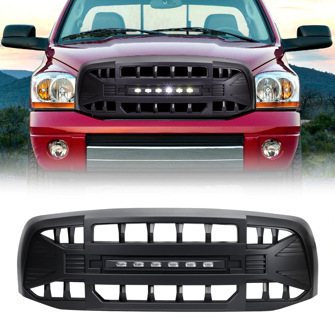 Armor Grille W/Off-Road Lights-Matte Black For 2006-2008 Dodge Ram 1500|Amoffroad