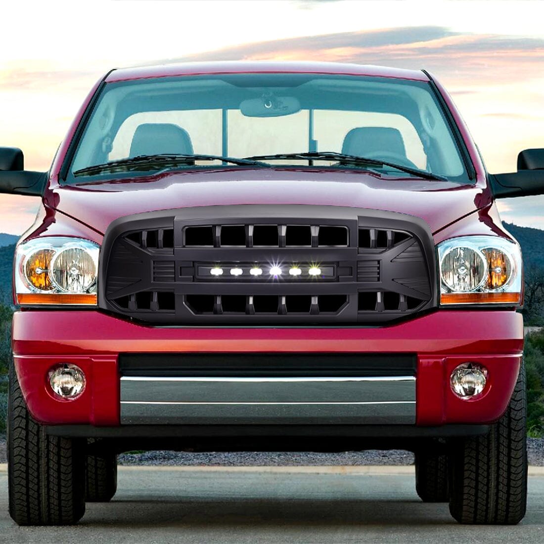 Armor Grille W/Off-Road Lights-Matte Black For 2006-2008 Dodge Ram 1500|Amoffroad