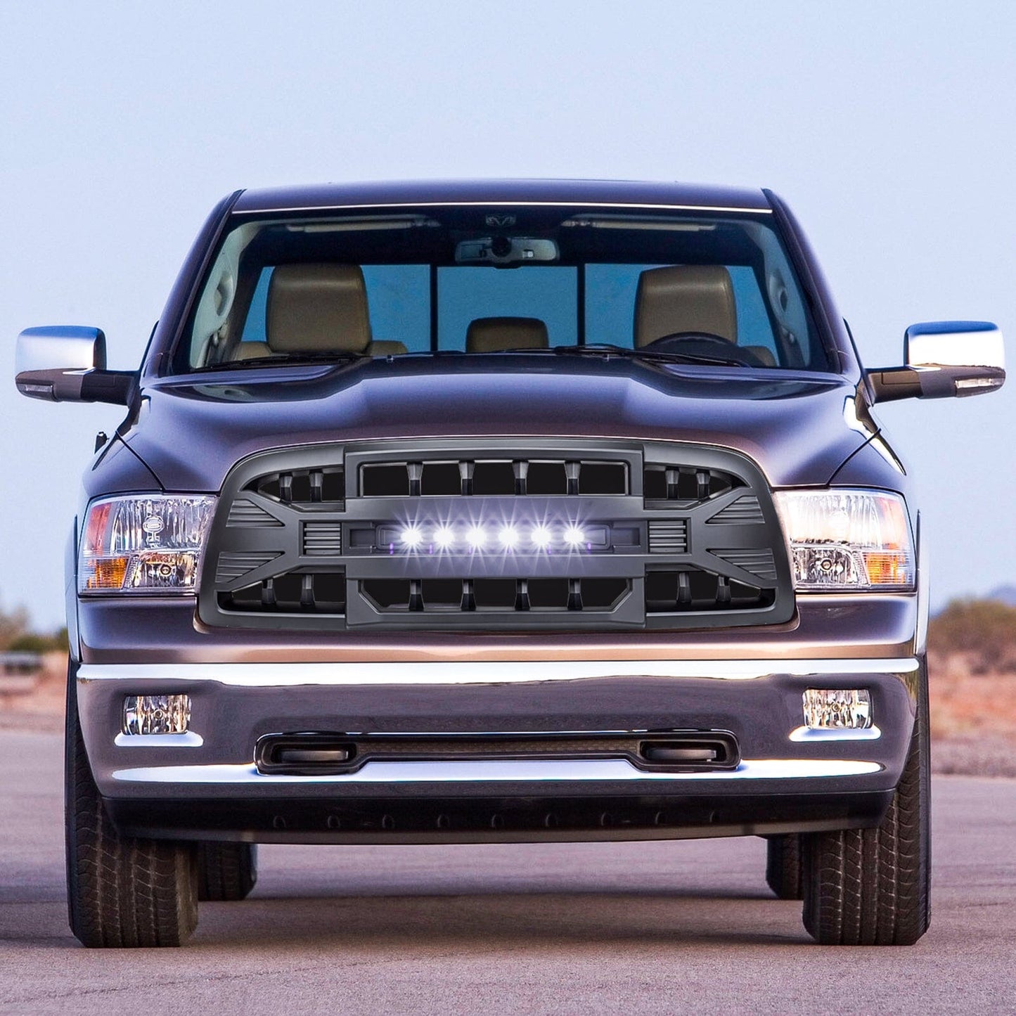 Armor Grille W/Off-Road Lights-Matte Black For 2009-2012 Dodge Ram 1500| Amoffroad