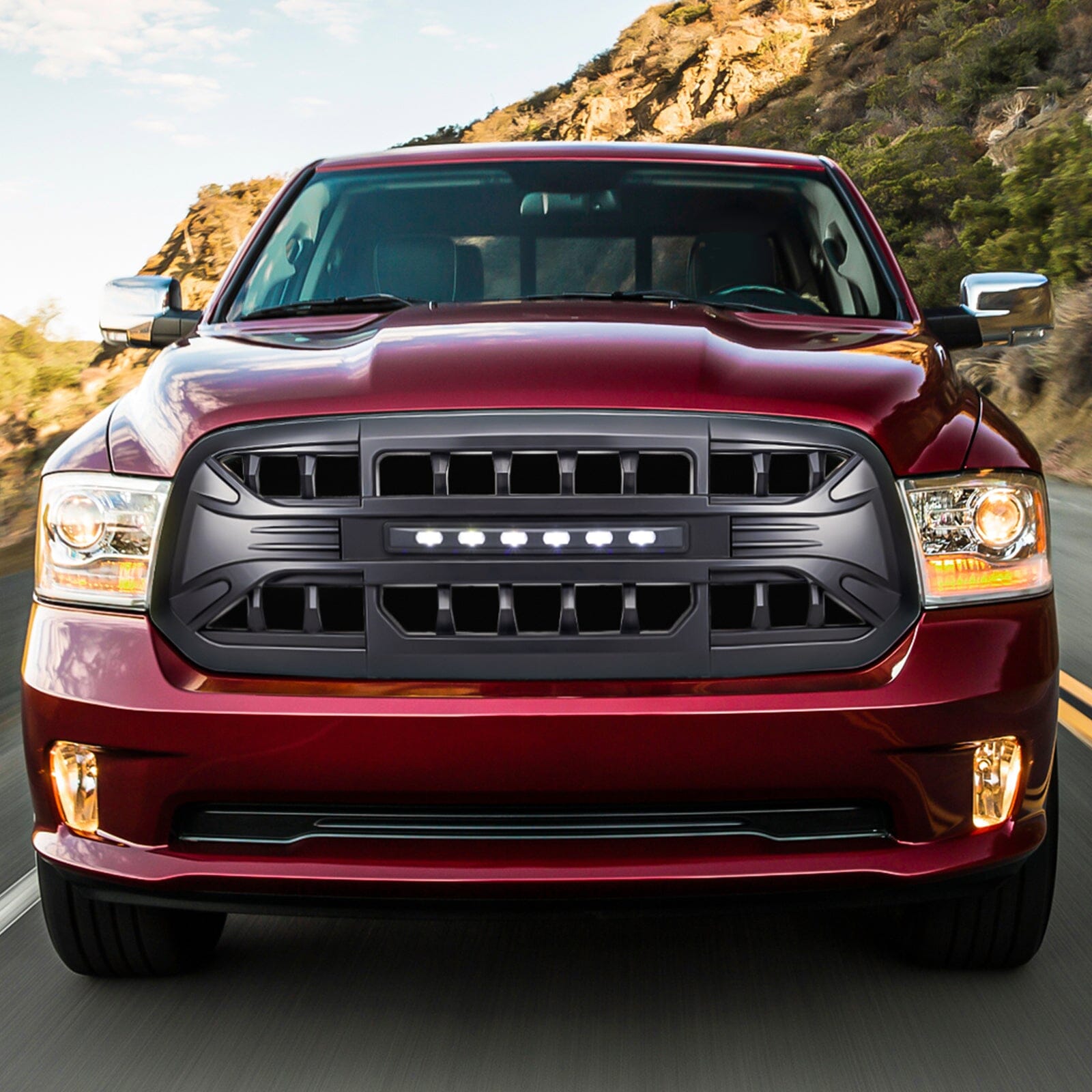 ARMOR Grille W/Off-Road Lights-Matte Black For 2013-2018 Dodge Ram 1500 | Amoffroad