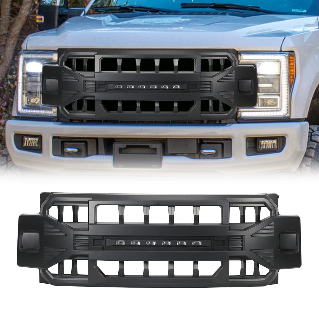 Armor Grille W/Off-Road Lights - Matte Black For 2017-2019 Ford F250/350| Amoffroad