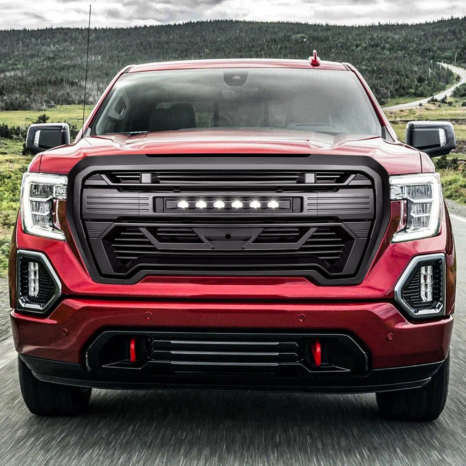 Armor Grille W/Off-Road Lights - Matte Black For 2019-2021 GMC Sierra 1500 | Amoffroad