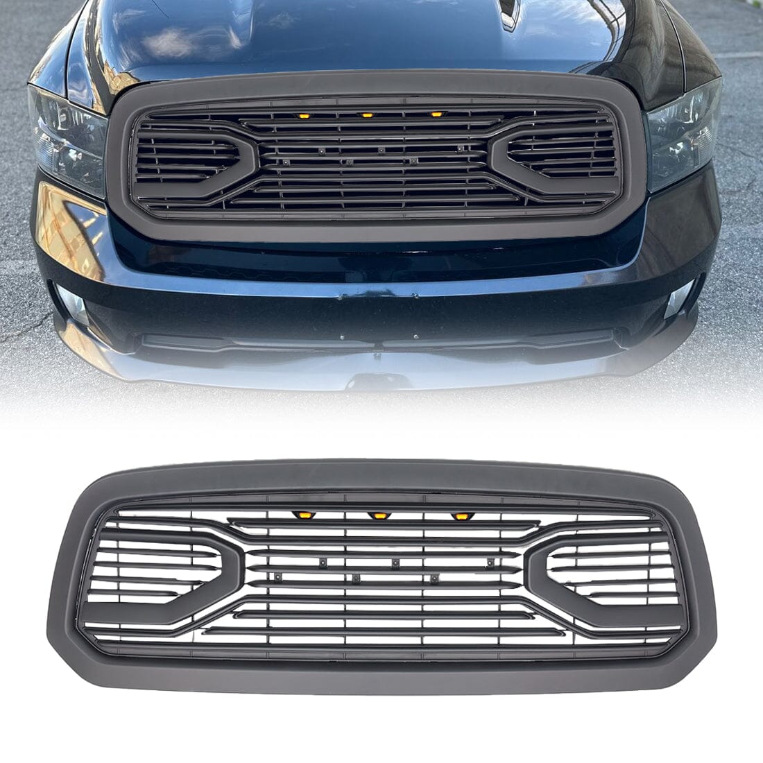 Big Horn Style Front Grille W/Amber-Matte Black For 2013-2018 Dodge Ram 1500 | American Modified
