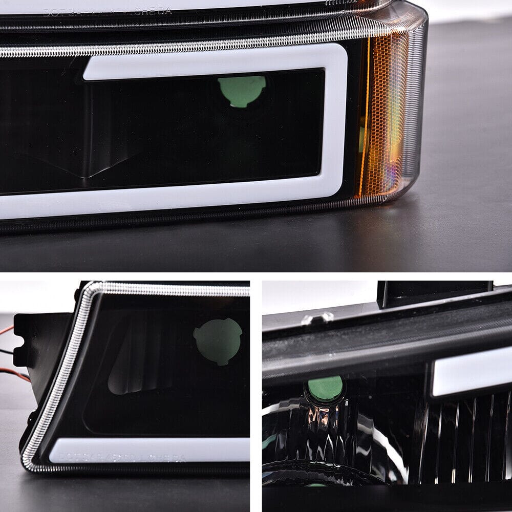 Black Bumper Turn Signal Lights – Fits 2003-2006 Chevy Silverado & Avalanche (Pair, Clear Lens, Matte Black Housing)