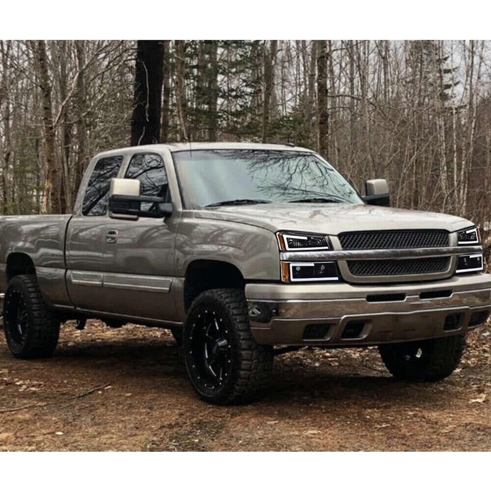 Black LED DRL Headlights For 03-07  Chevy Silverado Avalanche