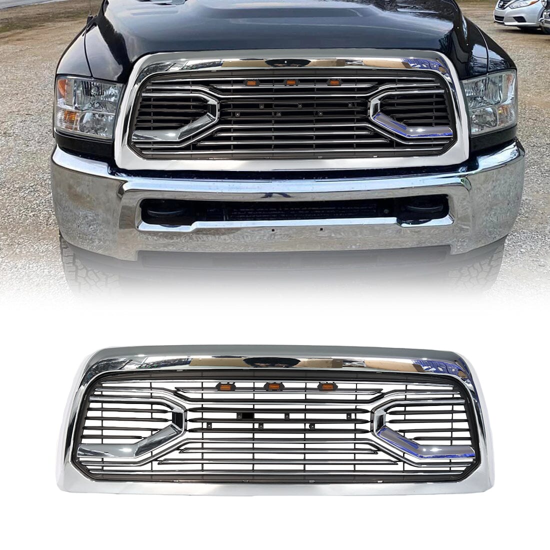 Chrome Big Horn Style Front Grille W/Amber for 2010-2019 Dodge Ram 2500| Amoffroad