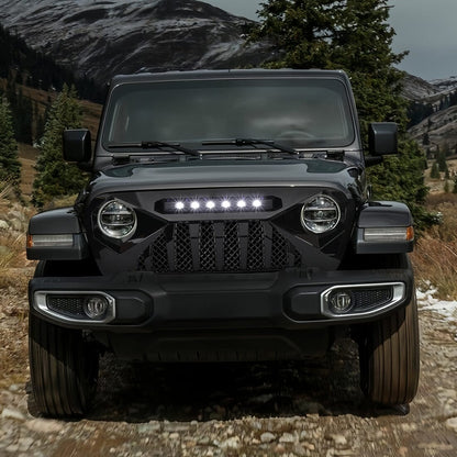 Demon Grille W/ Led Off-Road Lights-Glossy Black For 18-23 Jeep Wrangler Jl & Gladiator Jt W/O Trailcam |Amoffroad