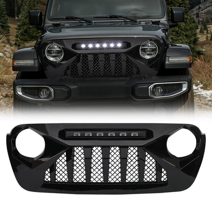 Demon Grille W/ Led Off-Road Lights-Glossy Black For 18-23 Jeep Wrangler Jl & Gladiator Jt W/O Trailcam |Amoffroad