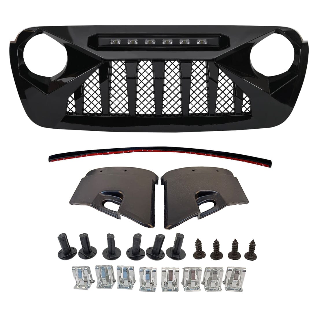 Demon Grille W/ Led Off-Road Lights-Glossy Black For 18-23 Jeep Wrangler Jl & Gladiator Jt W/O Trailcam |Amoffroad