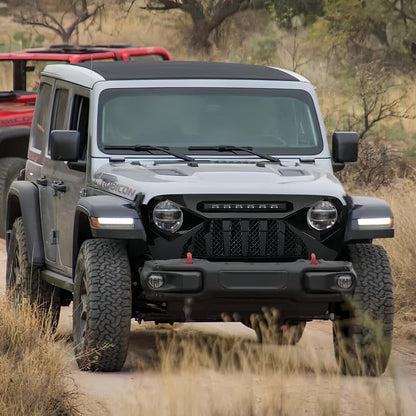 Demon Grille W/ Led Off-Road Lights-Glossy Black For 18-23 Jeep Wrangler Jl & Gladiator Jt W/O Trailcam |Amoffroad