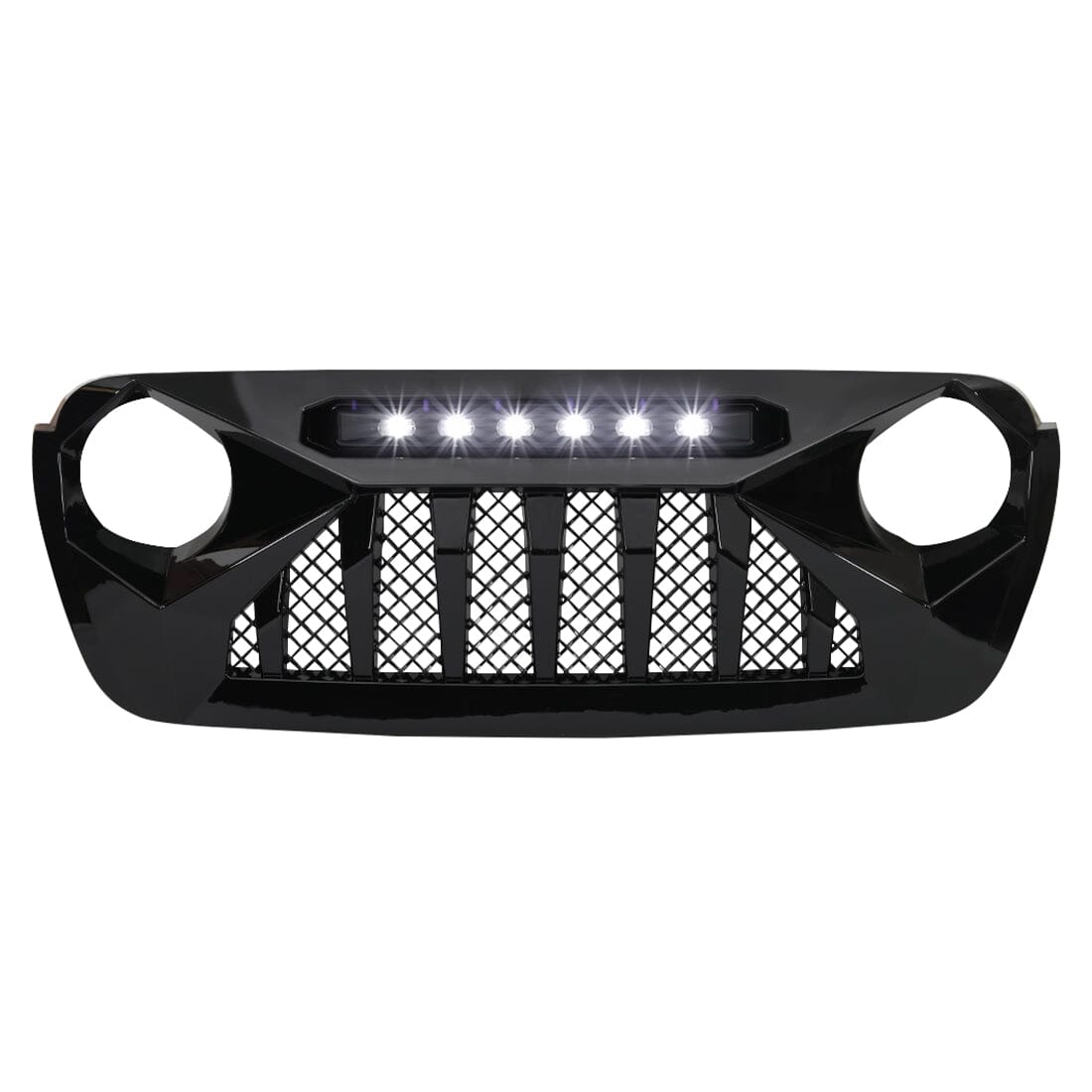 Demon Grille W/ Led Off-Road Lights-Glossy Black For 18-23 Jeep Wrangler Jl & Gladiator Jt W/O Trailcam |Amoffroad