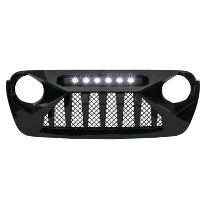 Demon Grille W/ Led Off-Road Lights-Glossy Black For 18-23 Jeep Wrangler Jl & Gladiator Jt W/O Trailcam |Amoffroad