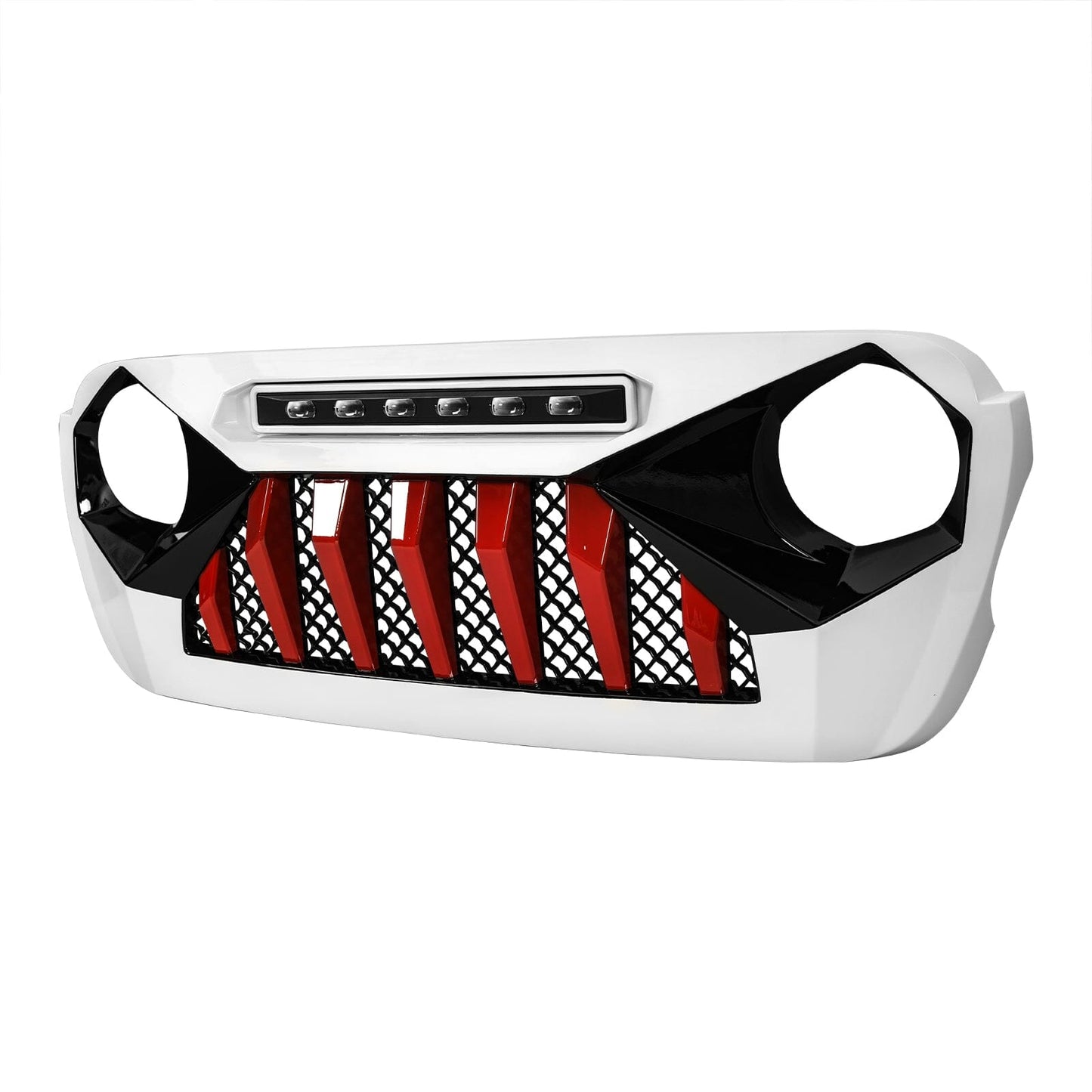 Demon Grille W/ Led Off-Road Lights - Red & White & Black For 18+ Jeep Wrangler JL & Gladiator JT W/O Trailcam | Amoffroad