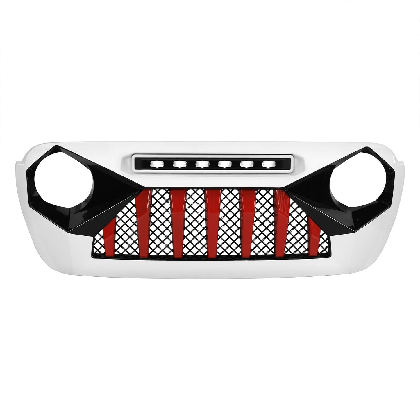 Demon Grille W/ Led Off-Road Lights - Red & White & Black For 18+ Jeep Wrangler JL & Gladiator JT W/O Trailcam | Amoffroad