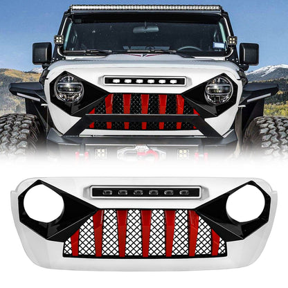 Demon Grille W/ Led Off-Road Lights - Red & White & Black For 18+ Jeep Wrangler JL & Gladiator JT W/O Trailcam | Amoffroad