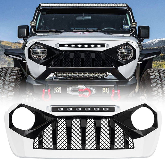 Demon Grille W/ Led Off-Road Lights-White & Black For 18-23 Jeep Wrangler Jl & Gladiator Jt W/O Trailcam| Amoffroad