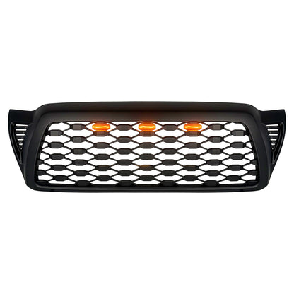 Front Mesh Grille W/ Amber Lights - Matte Black For 2005-2011 Toyota Tacoma | Amoffroad