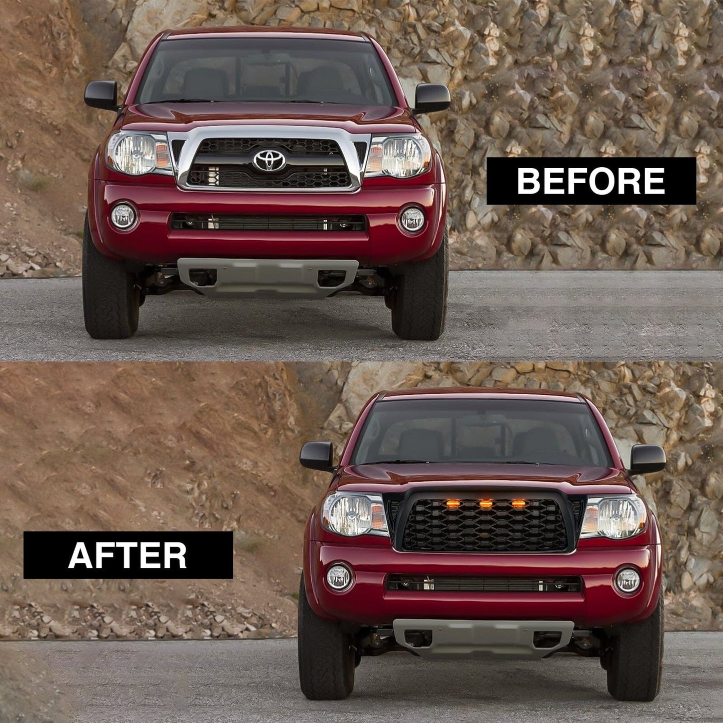 Front Mesh Grille W/ Amber Lights - Matte Black For 2005-2011 Toyota Tacoma | Amoffroad