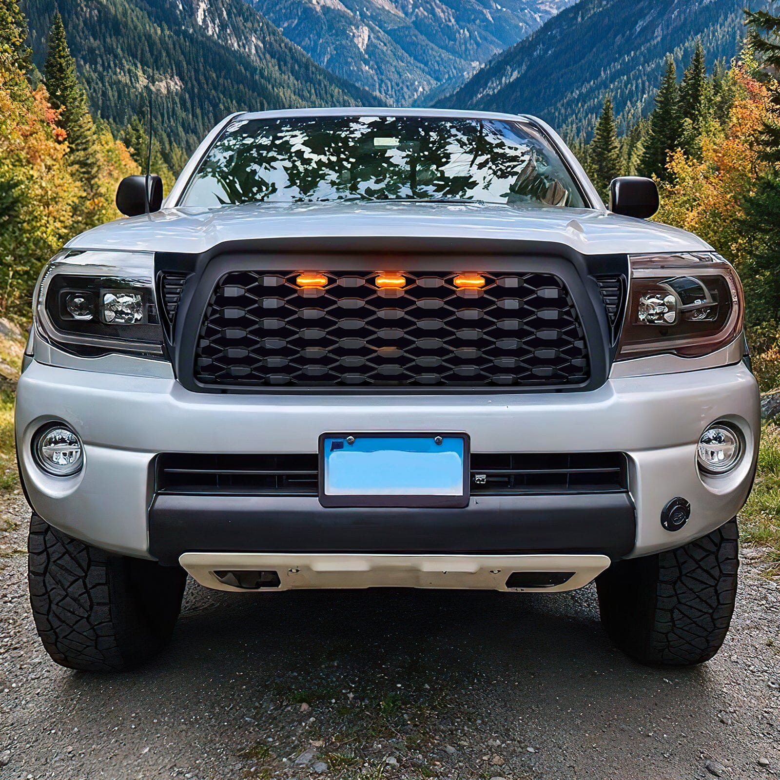 Front Mesh Grille W/ Amber Lights - Matte Black For 2005-2011 Toyota Tacoma | Amoffroad