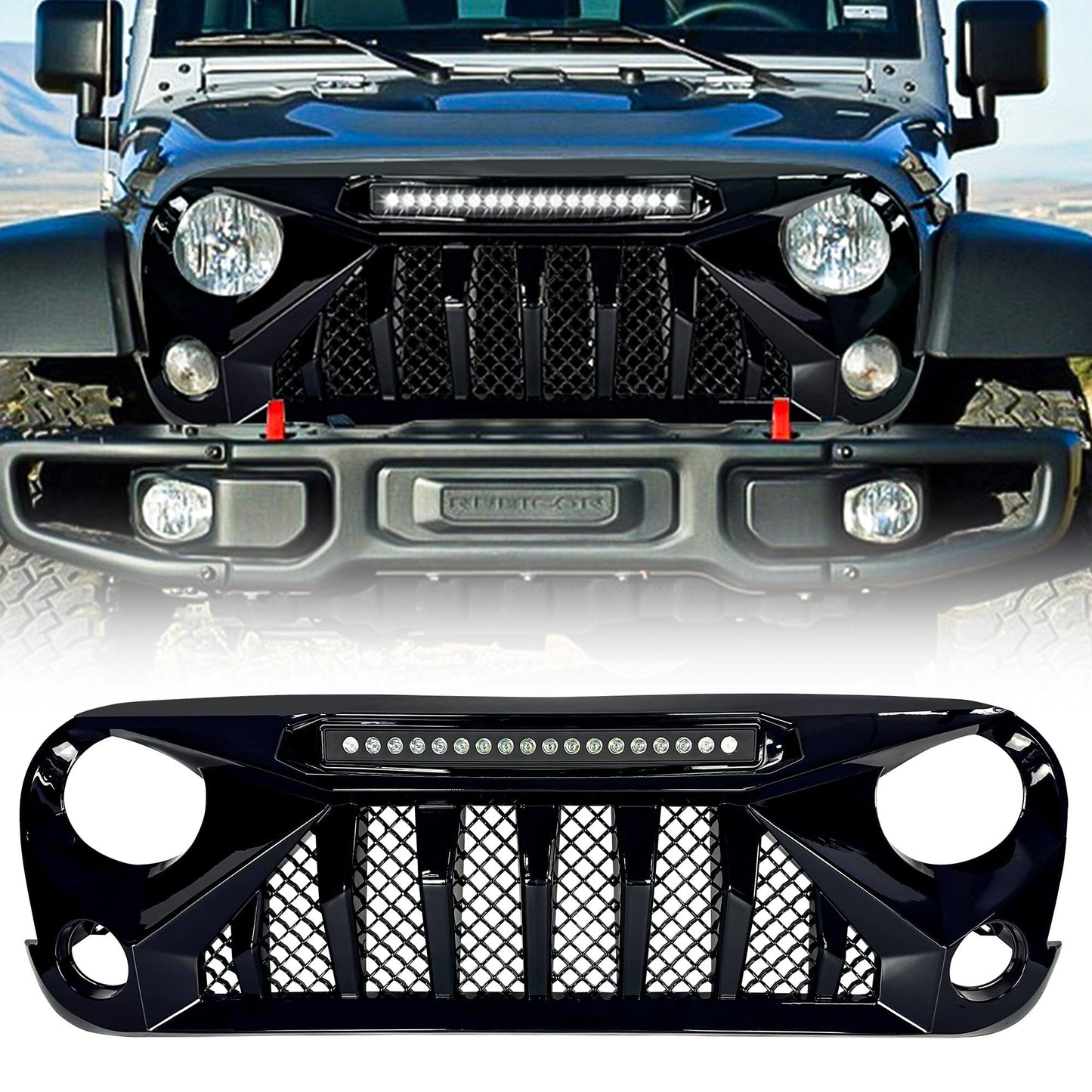 Gladiator Grille W/ Led Off-Road Lights-Glossy Black For 07-18 Jeep Wrangler Jk| Amoffroad