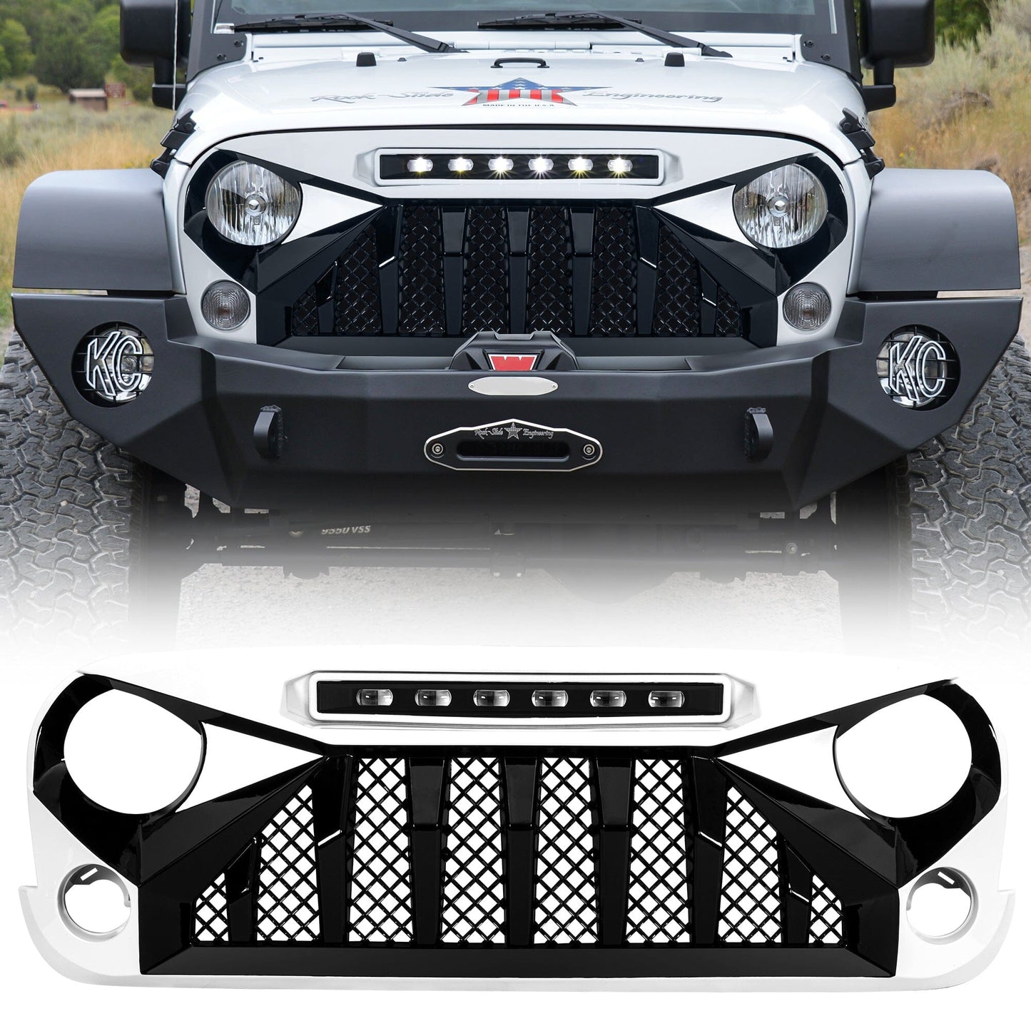 Gladiator Grille W/ Led Off-Road Lights-White & Black For 07-18 Jeep Wrangler JK
