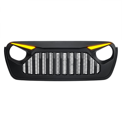 Gladiator Vader Grille W/ LED Eyebrow DRL and Turn Signals - Matte Black For 18+ Jeep Wrangler JL & Gladiator JT W/O Trailcam | Amoffroad