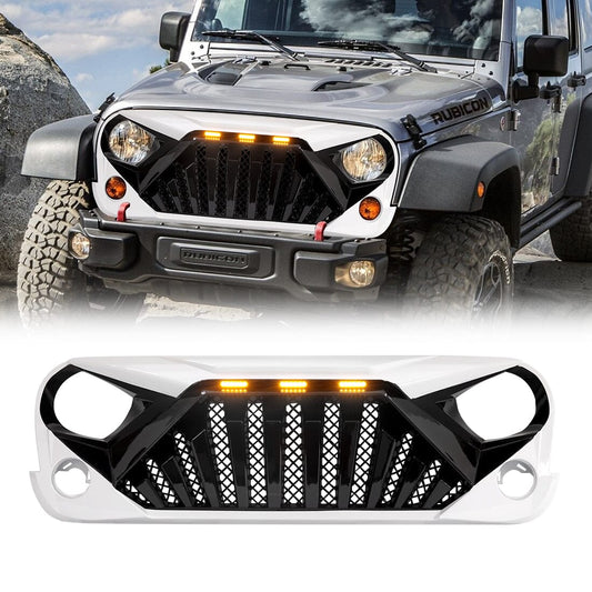 Goliath Grille W/ Led Amber Lights-White & Black For 07-18 Jeep Wrangler JK| Amoffroad