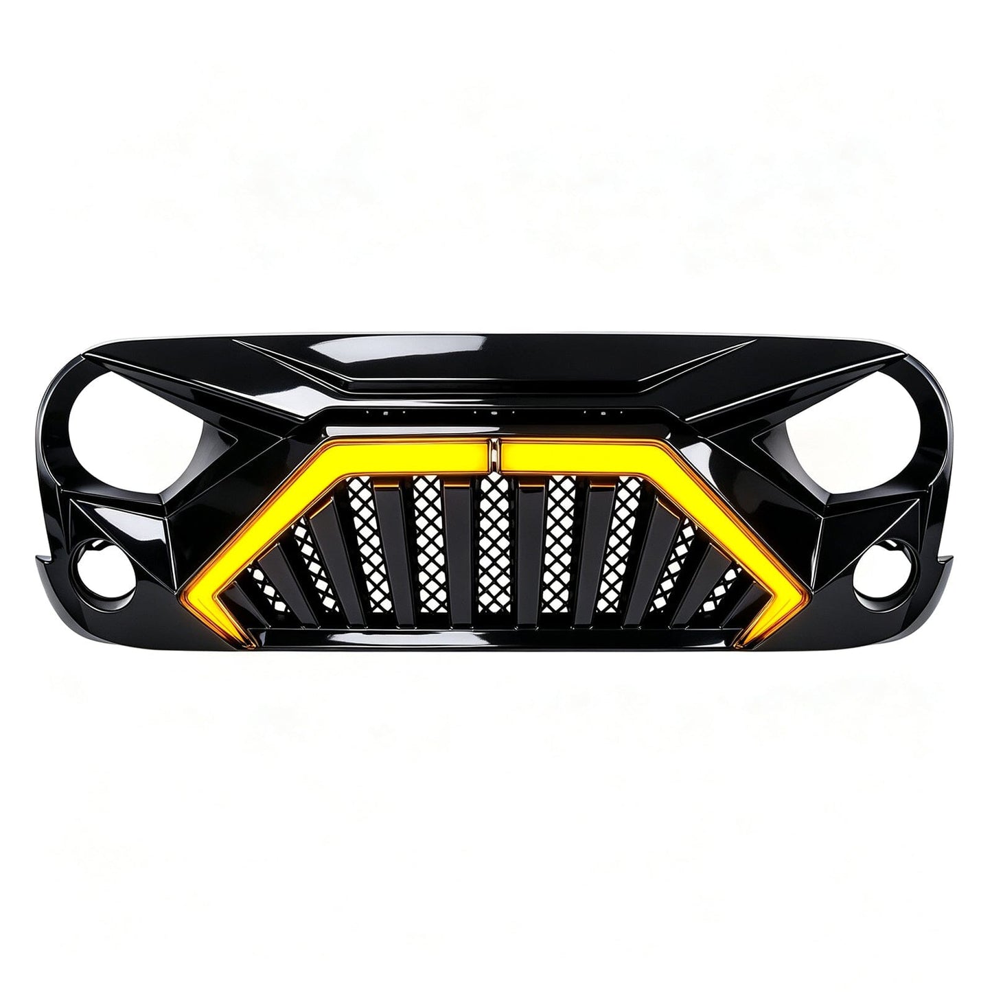Goliath Grille W/ LED DRL and Turn Signals - Glossy Black For 07-18 Jeep Wrangler JK | Amoffroad