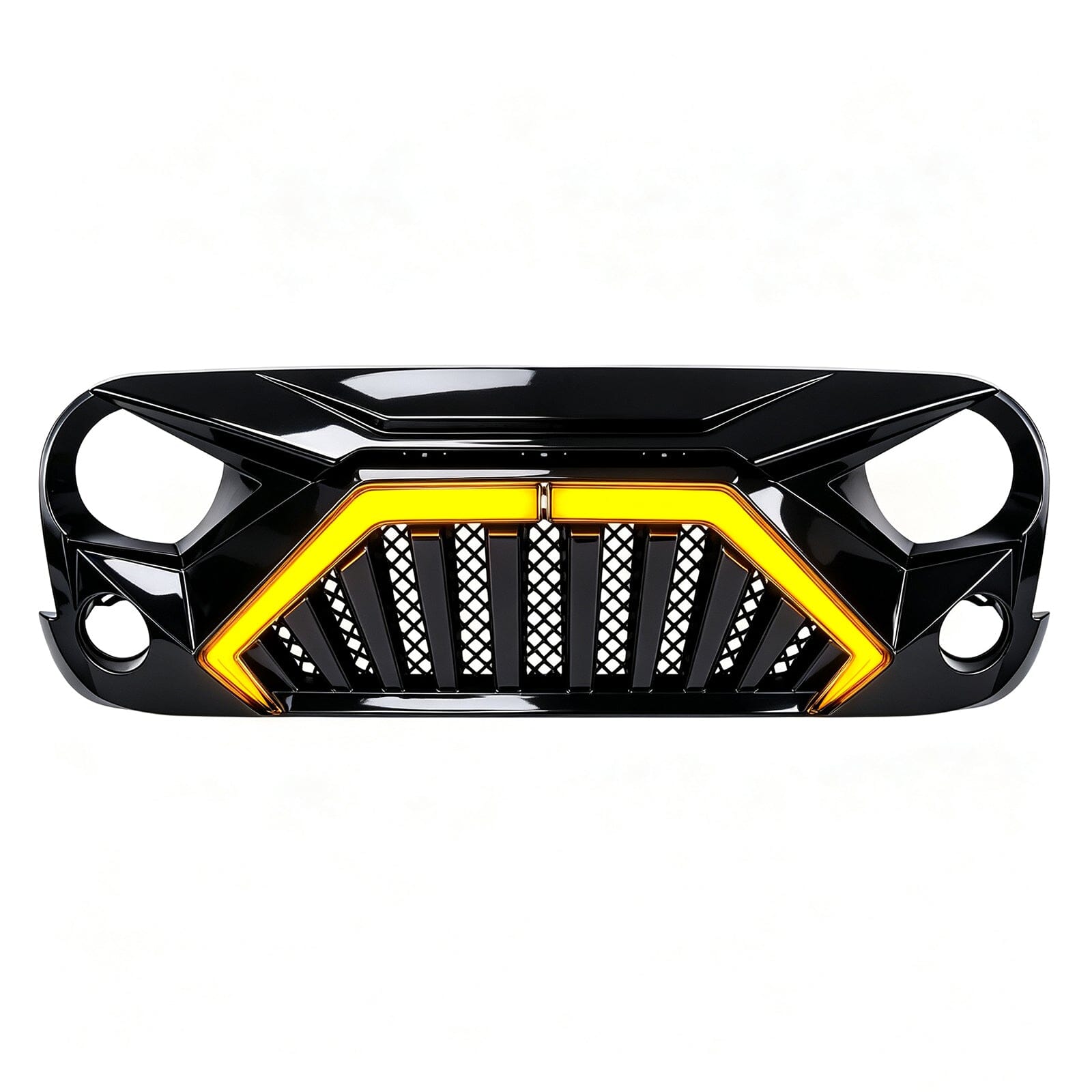 Goliath Grille W/ LED DRL and Turn Signals - Glossy Black For 07-18 Jeep Wrangler JK | Amoffroad