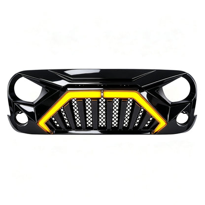 Goliath Grille W/ LED DRL and Turn Signals - Glossy Black For 07-18 Jeep Wrangler JK | Amoffroad
