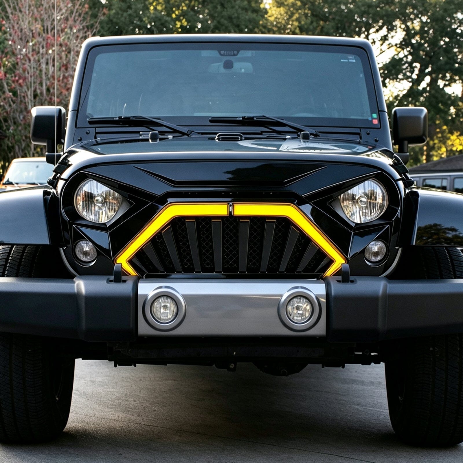 Goliath Grille W/ LED DRL and Turn Signals - Glossy Black For 07-18 Jeep Wrangler JK | Amoffroad