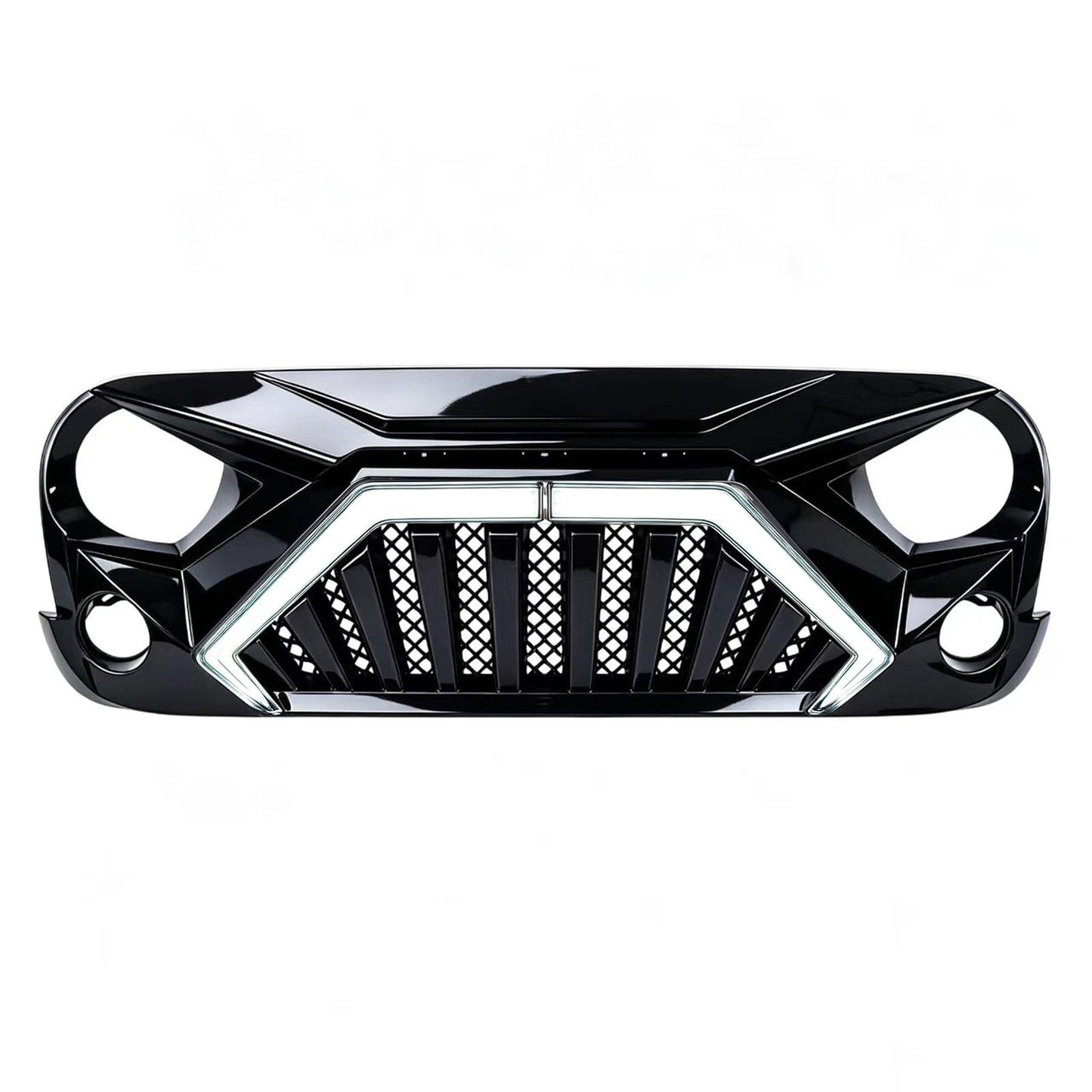 Goliath Grille W/ LED DRL and Turn Signals - Glossy Black For 07-18 Jeep Wrangler JK | Amoffroad