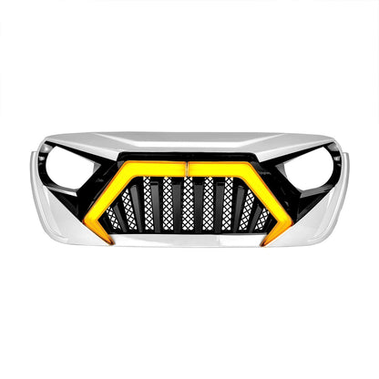 Goliath Grille W/ LED DRL and Turn Signals - White & Black For 18+ Jeep Wrangler JL & Gladiator JT | Amoffroad