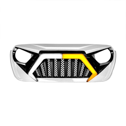 Goliath Grille W/ LED DRL and Turn Signals - White & Black For 18+ Jeep Wrangler JL & Gladiator JT | Amoffroad