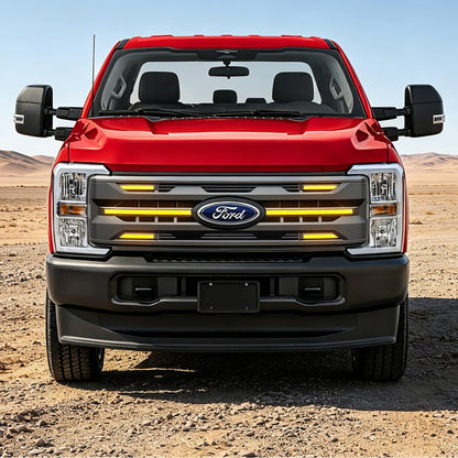 LED Armor Grille w/ DRL, Amber Lights & OEM Emblem Hole - Matte Black For 2023-2027 Ford F-250 / F-350 Super Duty XL / XLT| Amoffroad