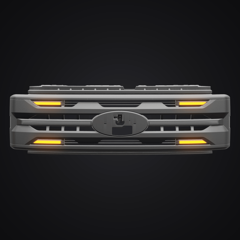 LED Armor Grille w/ DRL, Amber Lights & OEM Emblem Hole - Matte Black For 2023-2027 Ford F-250 / F-350 Super Duty XL / XLT| Amoffroad