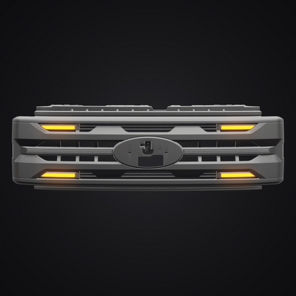 LED Armor Grille w/ DRL, Amber Lights & OEM Emblem Hole - Matte Black For 2023-2027 Ford F-250 / F-350 Super Duty XL / XLT| Amoffroad
