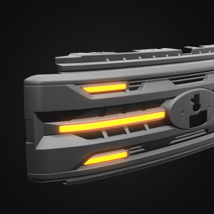 LED Armor Grille w/ DRL, Amber Lights & OEM Emblem Hole - Matte Black For 2023-2027 Ford F-250 / F-350 Super Duty XL / XLT| Amoffroad