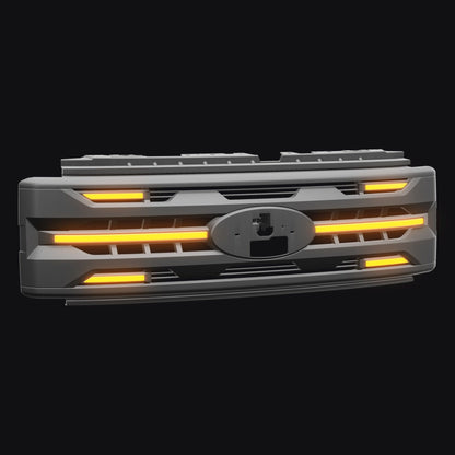 LED Armor Grille w/ DRL, Amber Lights & OEM Emblem Hole - Matte Black For 2023-2027 Ford F-250 / F-350 Super Duty XL / XLT| Amoffroad